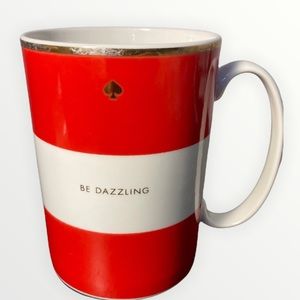 kate spade “Be Dazzling” Red and White Lenox Coffee Cup Mug Gold Spade Detail